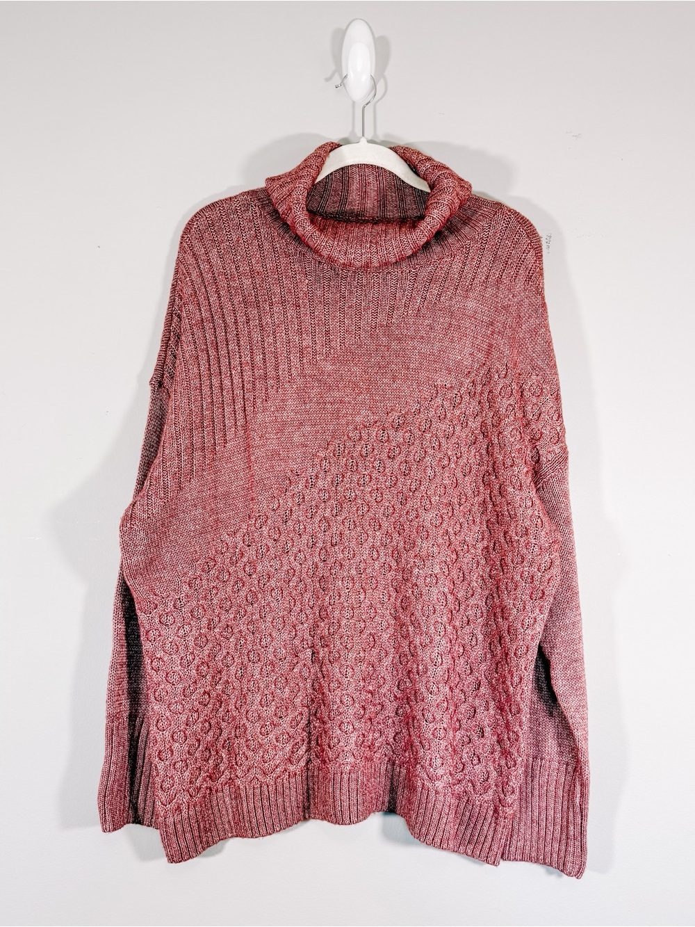 Nine West Mixed Stitch Turtleneck Sweater Women’s XXL Pink Relaxed Fit Chunky